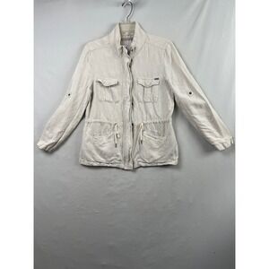 Max Jeans Utility Jacket Women Medium Beige Excellent Linen Blend Field Coat